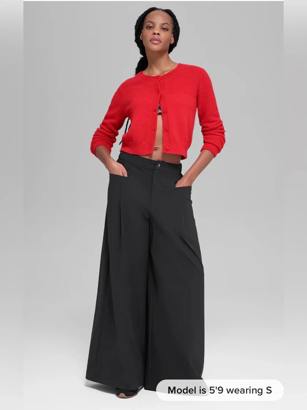 Alo yoga Snuggle Up Sweater Cropped Cardigan in Bright red color